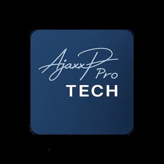Ajaxx Pro Tech logo on dark blue rounded square background with white script and text